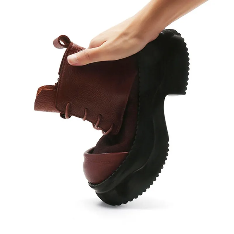 Chumky Lace up Leather Martin Boots 65mm Platform Boots Handmade Shoes For Women