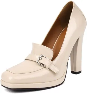 Elbslutt Womens Platform Heels Loafers Chunky Patent Leather High Heel Closed Square Toe Slip On Pumps Oxford Penny Loafers Shoes Buckle Dressy Fashionable Business Casual Shoes