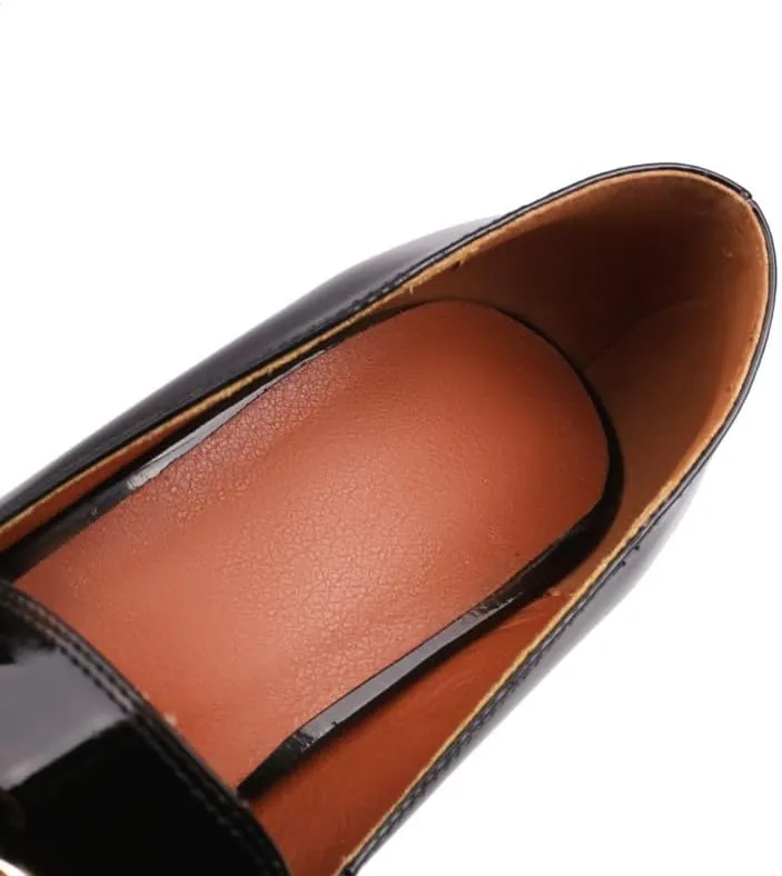 Elbslutt Womens Platform Heels Loafers Chunky Patent Leather High Heel Closed Square Toe Slip On Pumps Oxford Penny Loafers Shoes Chain Dressy Fashionable Business Casual Shoes