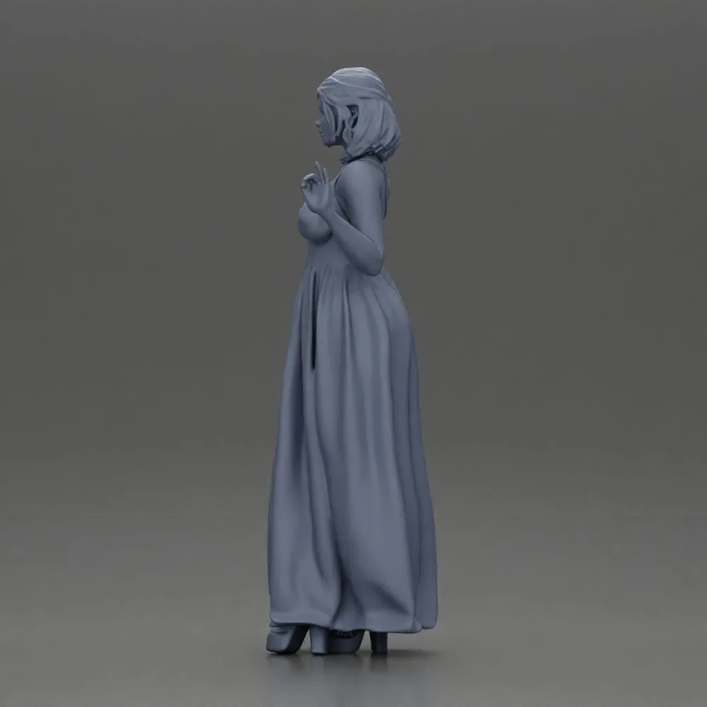 fashionable girl standing and posing in a robe and heels