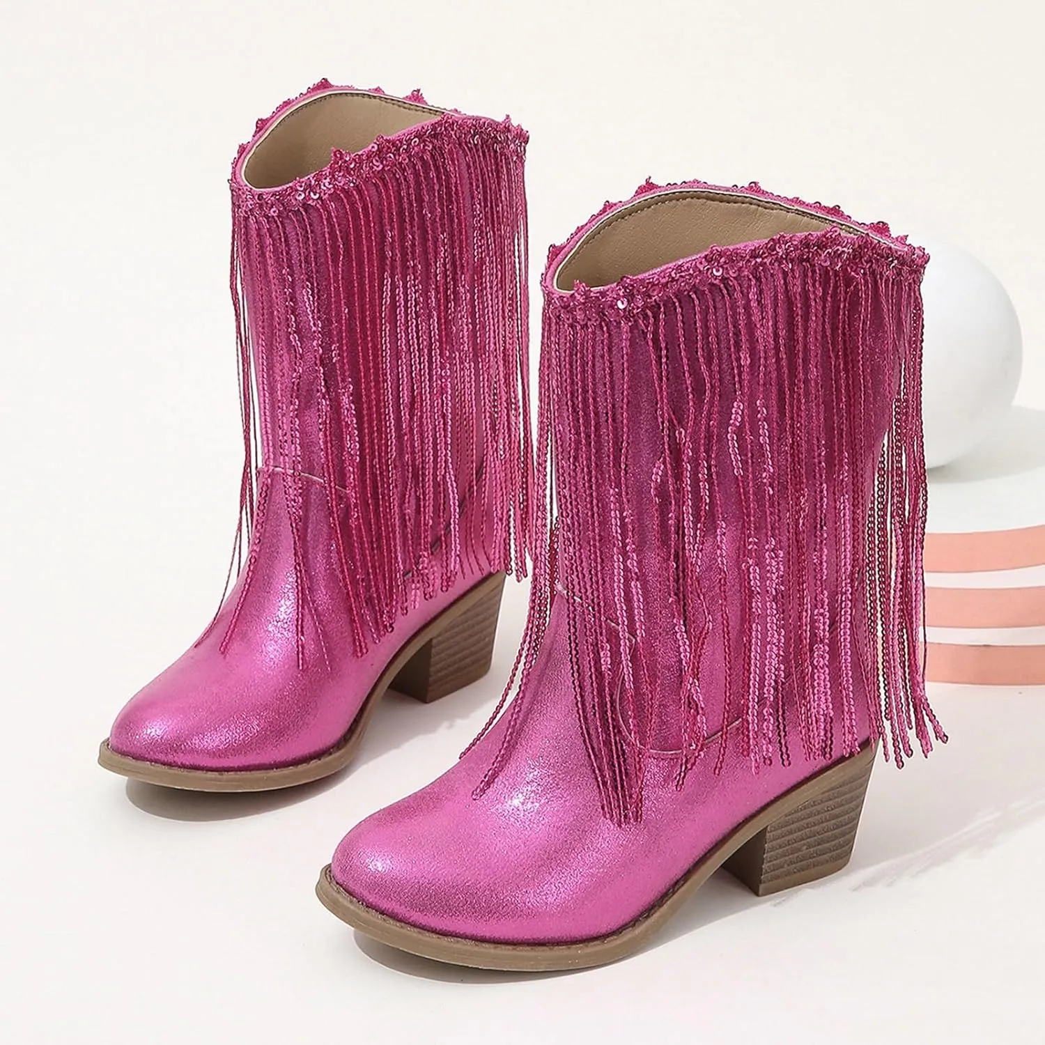 Girls Cowboy Boots Casual Leather Girl Western Boots High Calf High Heels Boots Waterproof Comfortable Ankle Boots