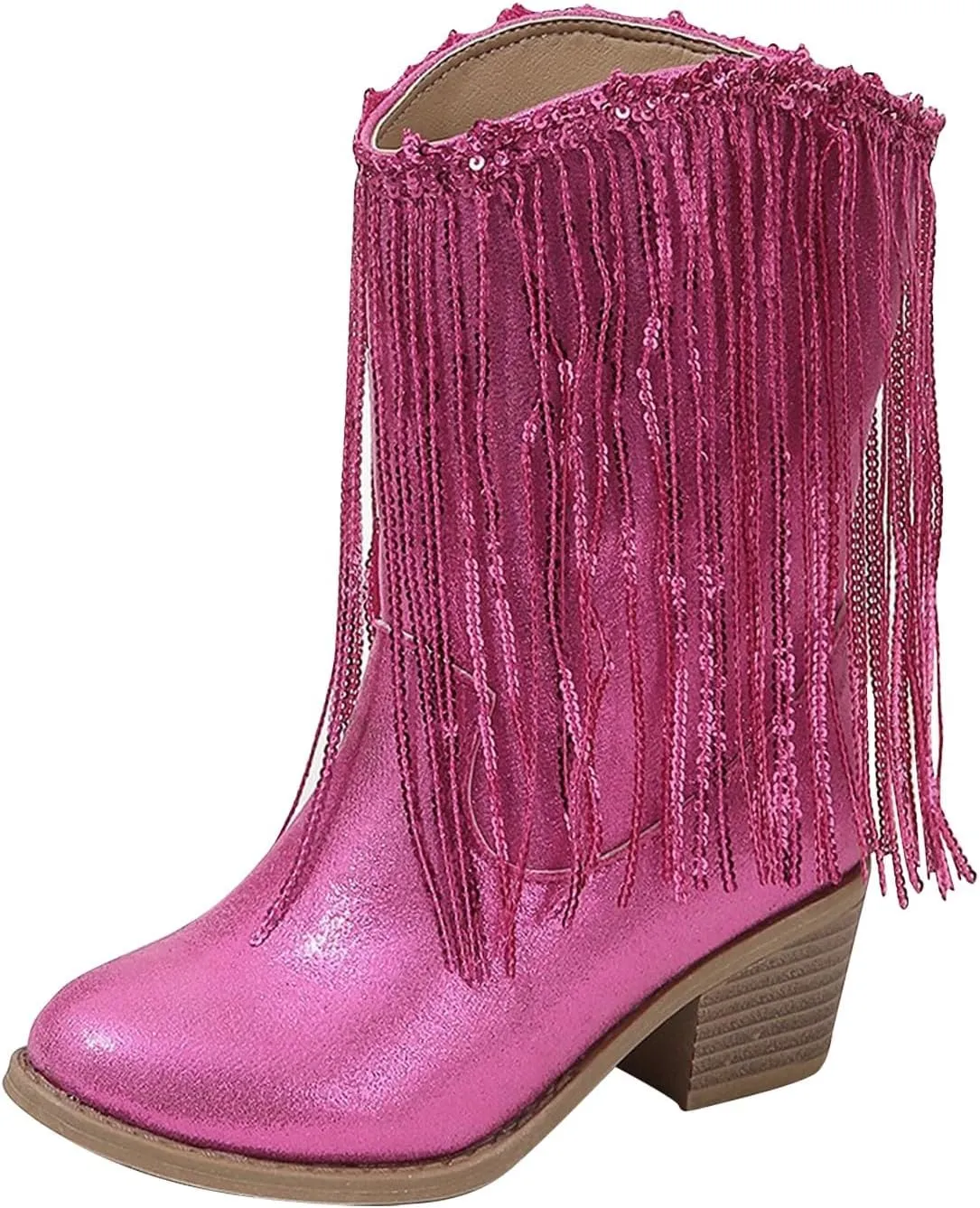 Girls Cowboy Boots Casual Leather Girl Western Boots High Calf High Heels Boots Waterproof Comfortable Ankle Boots