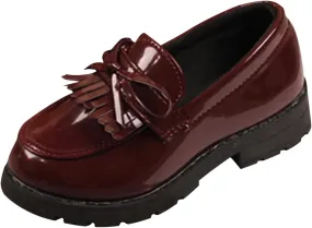 Girls Slip On Leather Loafer Shoes Kids Toddler Baby Tassel Bow School Dress Up Shoes