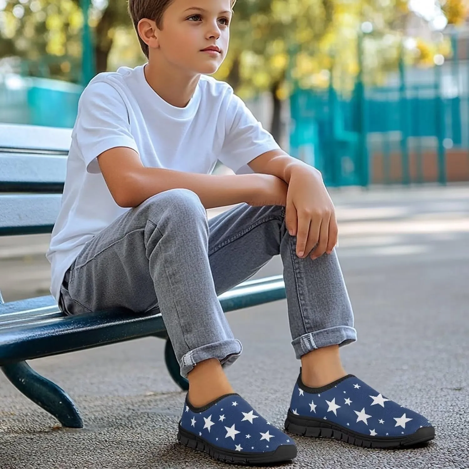 Kids Sneakers for Boys Girls Elastic Slip On School Shoes Lightweight Breathable Tennis Shoes for Running Gym Size 11-15 Black Sole
