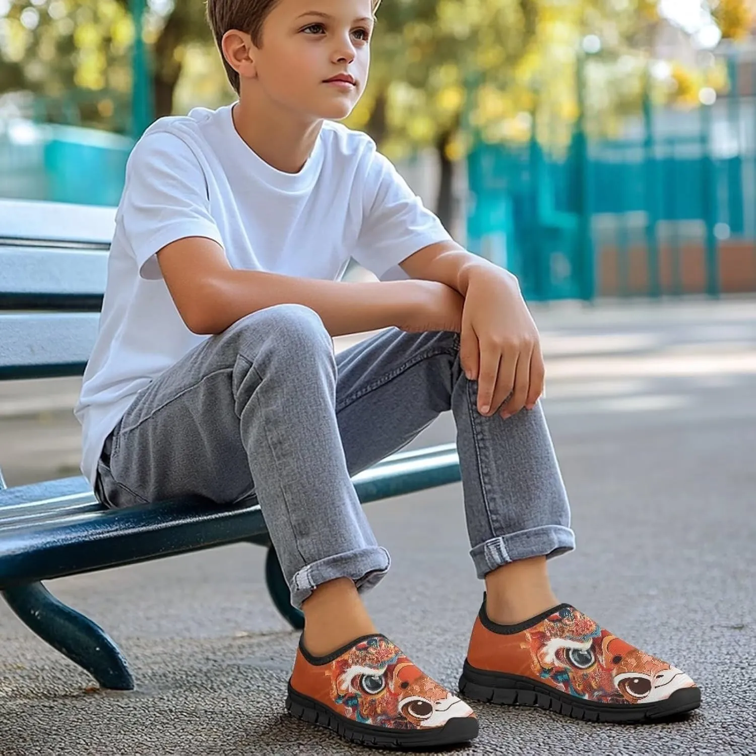 Kids Sneakers for Boys Girls Elastic Slip On School Shoes Lightweight Breathable Tennis Shoes for Running Gym Size 11-15 Black Sole
