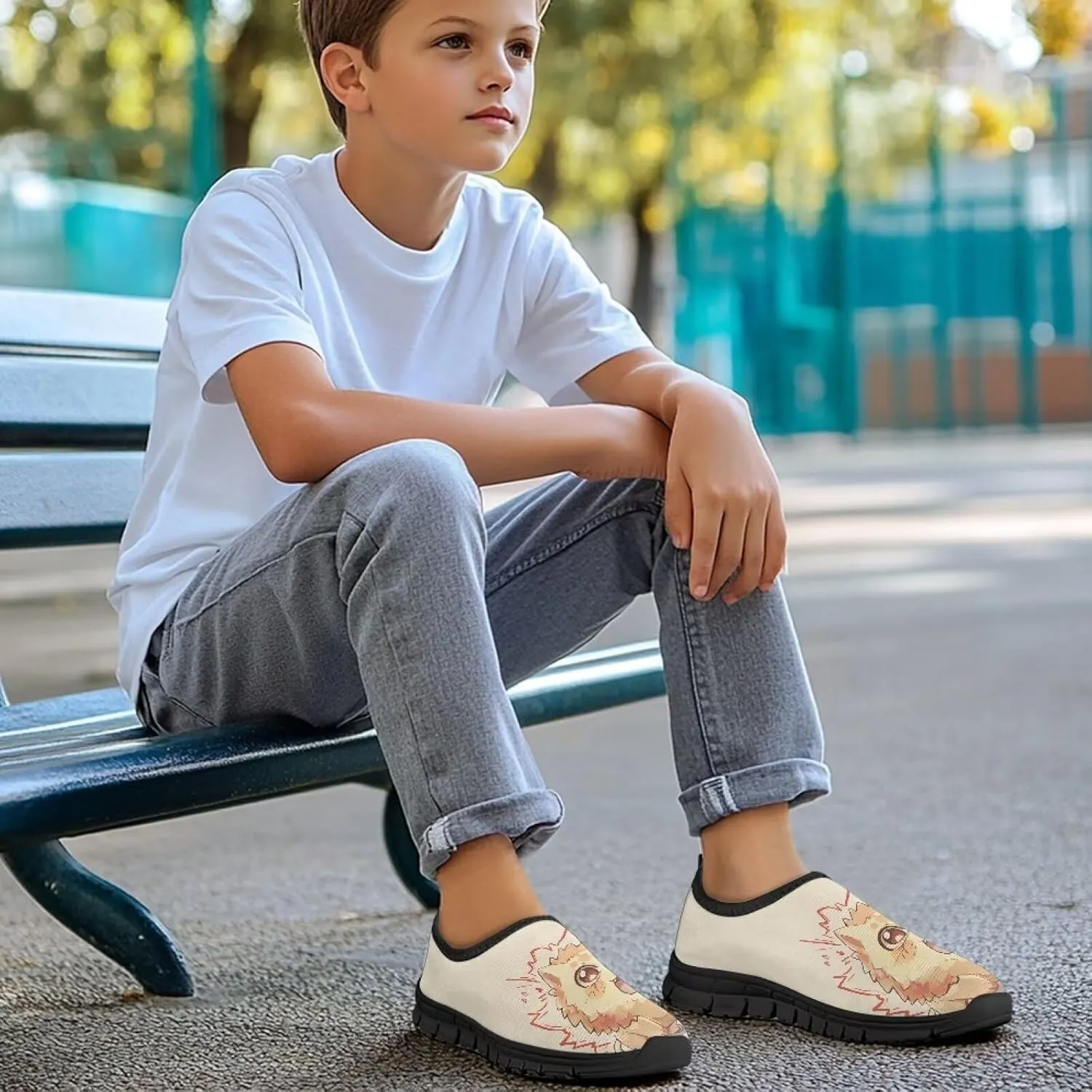 Kids Sneakers for Boys Girls Elastic Slip On School Shoes Lightweight Breathable Tennis Shoes for Running Gym Size 11-15 Black Sole