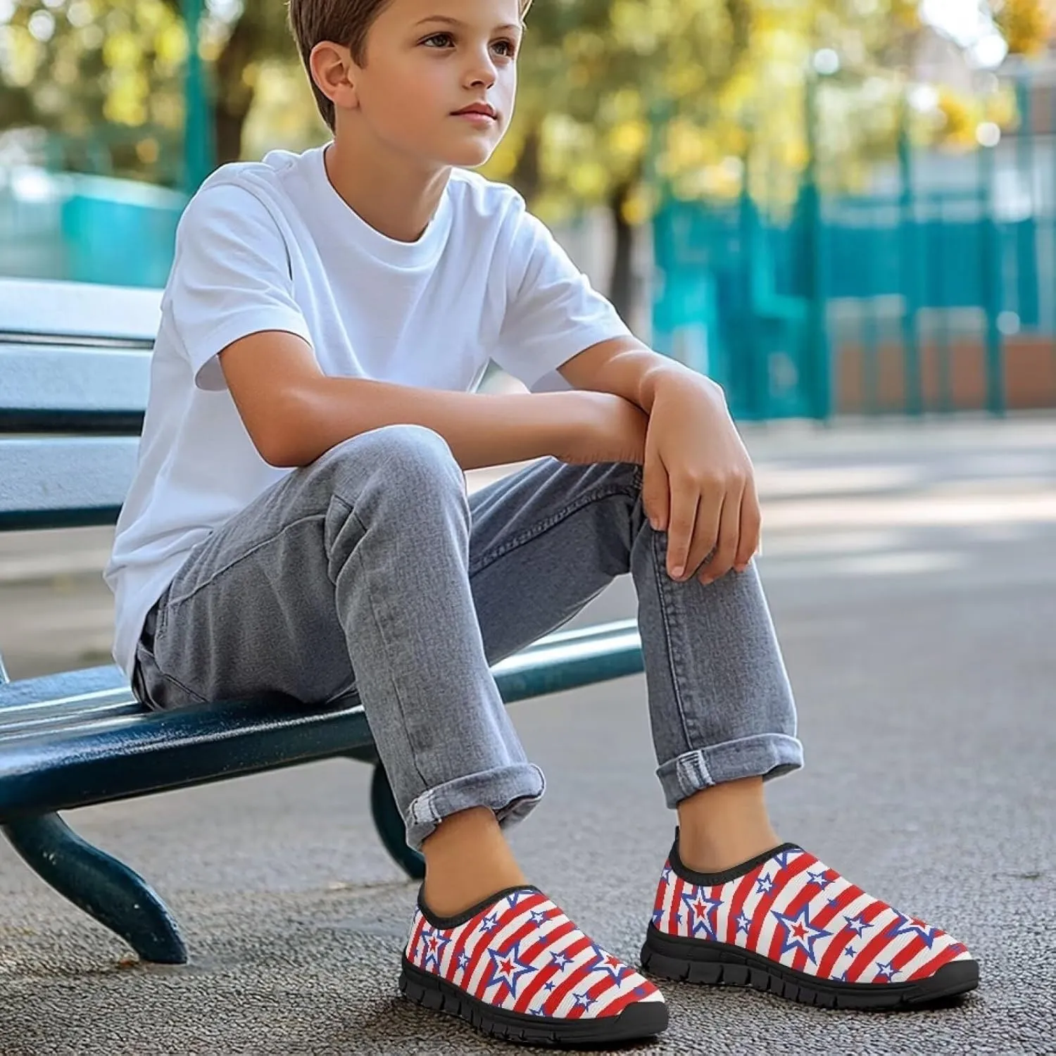 Kids Sneakers for Boys Girls Elastic Slip On School Shoes Lightweight Breathable Tennis Shoes for Running Gym Size 11-15 Black Sole