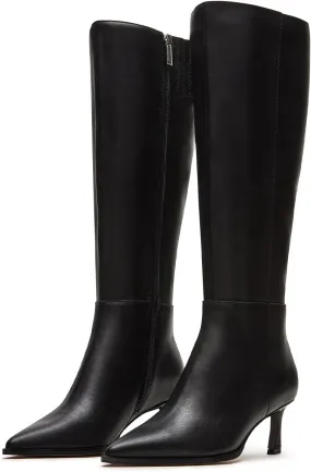Knee High Boots Women 2.8 In Stiletto Boots for Women High Heel Faux Leather Pointed Toe Side Zipper Dress Kitten Heel