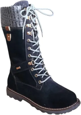 LIUsj JUNST Women Mid-Calf Boots Platform Chunky Heel Lace Up Winter Boots Fashion Wool Round Toe Side Zip Closure Combat Boots Women's Ankle Boots & Booties Ladies Snow Boots,Black,39