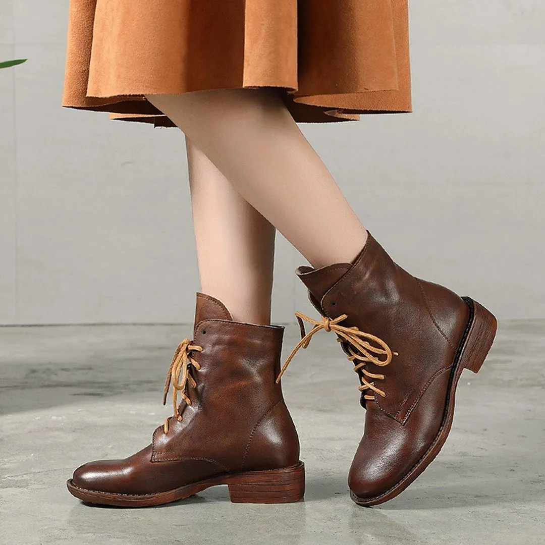 Martin Leather Plush Boots With Lace-Up Details