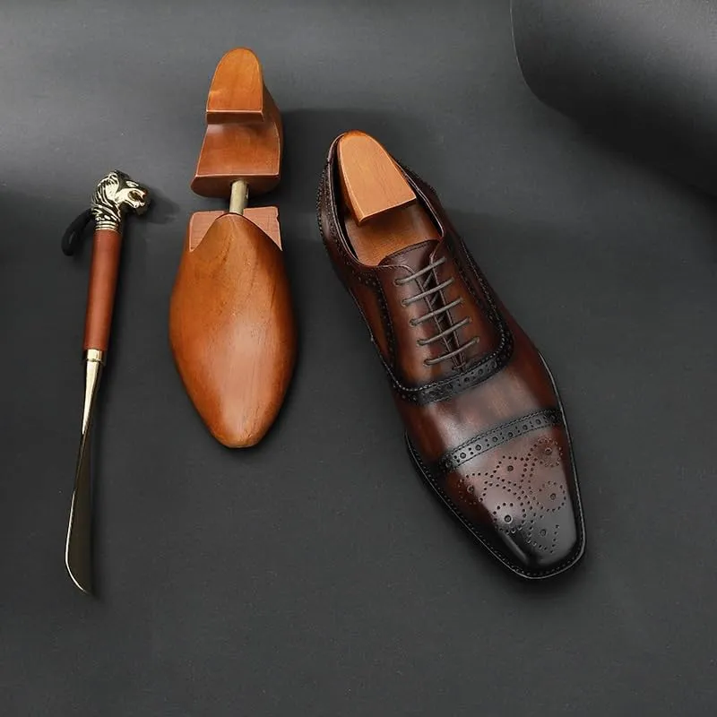 Men's Casual Work Office Comfortable Business Dress Shoes Genuine Leather Low Top Oxford Suit Shoes Breathable Comfortable Casual Pointed Toe Formal Shoes for Men