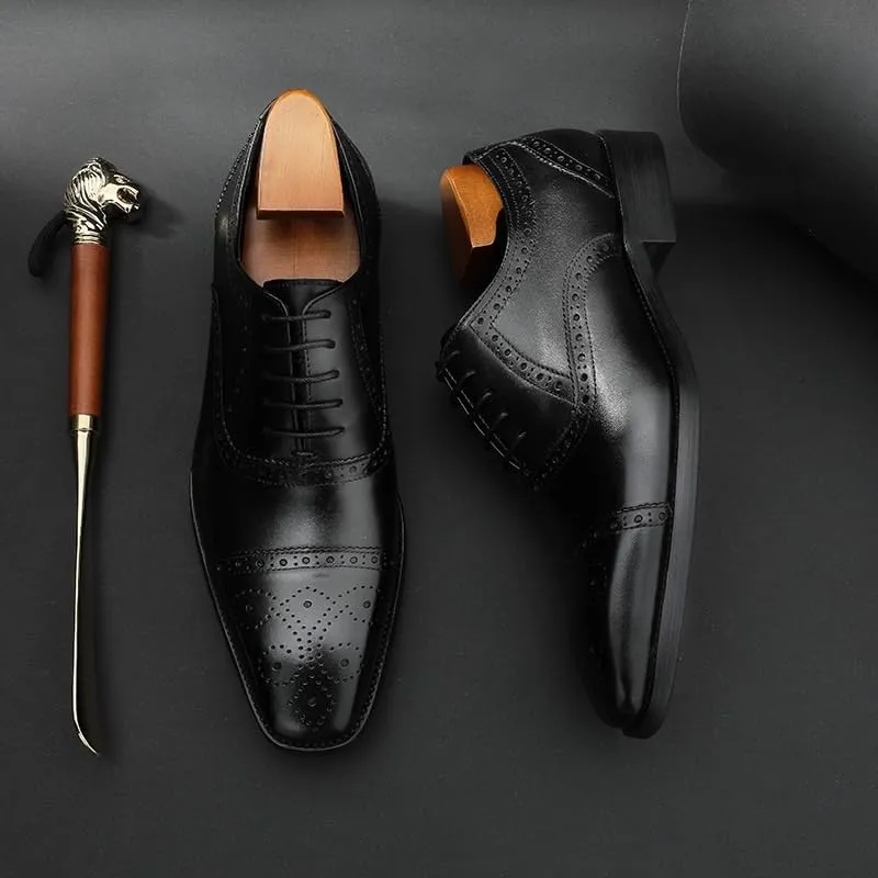 Men's Casual Work Office Comfortable Business Dress Shoes Genuine Leather Low Top Oxford Suit Shoes Breathable Comfortable Casual Pointed Toe Formal Shoes for Men