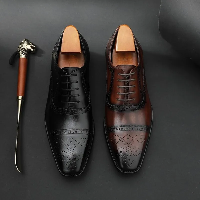 Men's Casual Work Office Comfortable Business Dress Shoes Genuine Leather Low Top Oxford Suit Shoes Breathable Comfortable Casual Pointed Toe Formal Shoes for Men