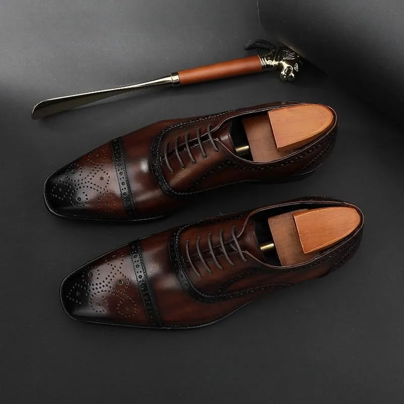 Men's Casual Work Office Comfortable Business Dress Shoes Genuine Leather Low Top Oxford Suit Shoes Breathable Comfortable Casual Pointed Toe Formal Shoes for Men