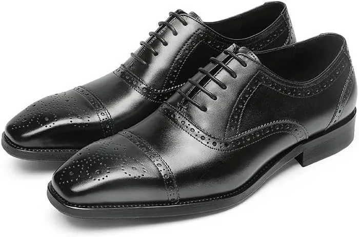 Men's Casual Work Office Comfortable Business Dress Shoes Genuine Leather Low Top Oxford Suit Shoes Breathable Comfortable Casual Pointed Toe Formal Shoes for Men