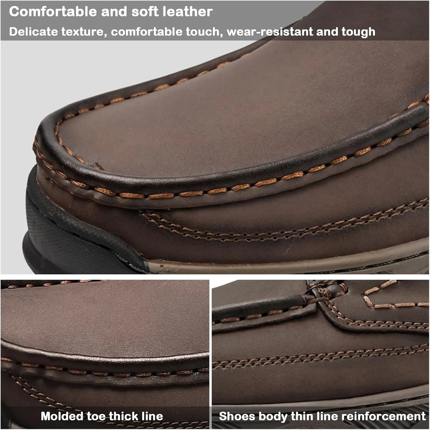 Men's Leather Slip On Loafers Shoes Non Slip Lightweight Comfortable Business Casual Comfortable Wide Width Working Shoes for Outdoor Hiking