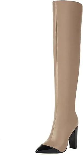 mikarka Womens Stretchy Printing Over The Knee Boots, Zipper Pointed Toe Chunky High Heel Thigh High Winter Knee High Boots