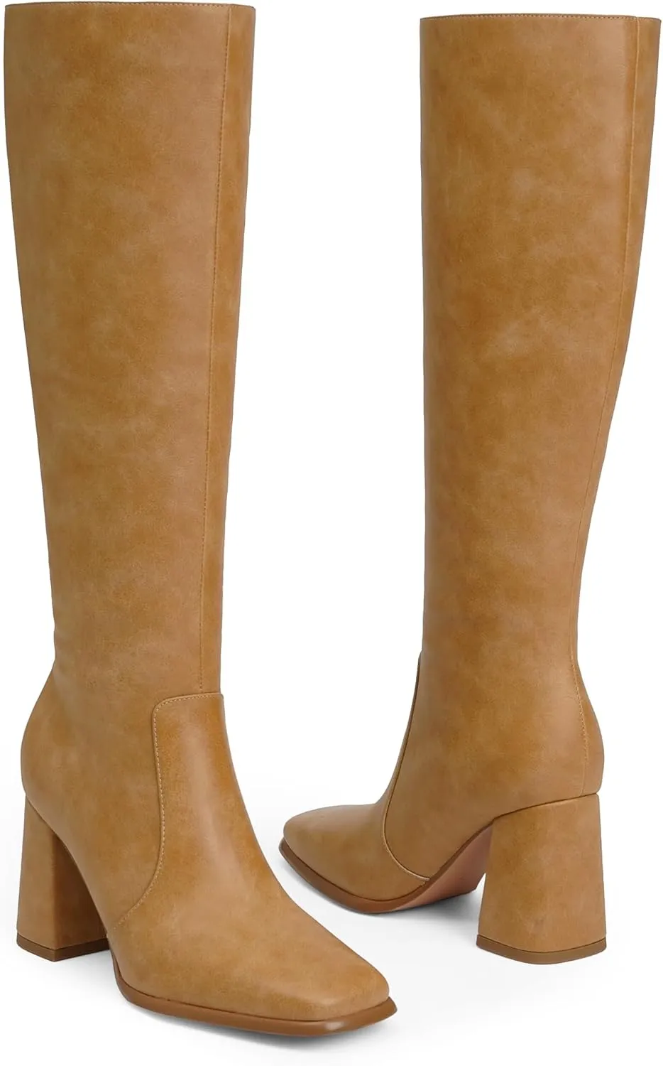 Modatope Knee High Boots Women Chunky Heel Square Toe Tall Boots for Women High Heel Side Zipper Long Boots