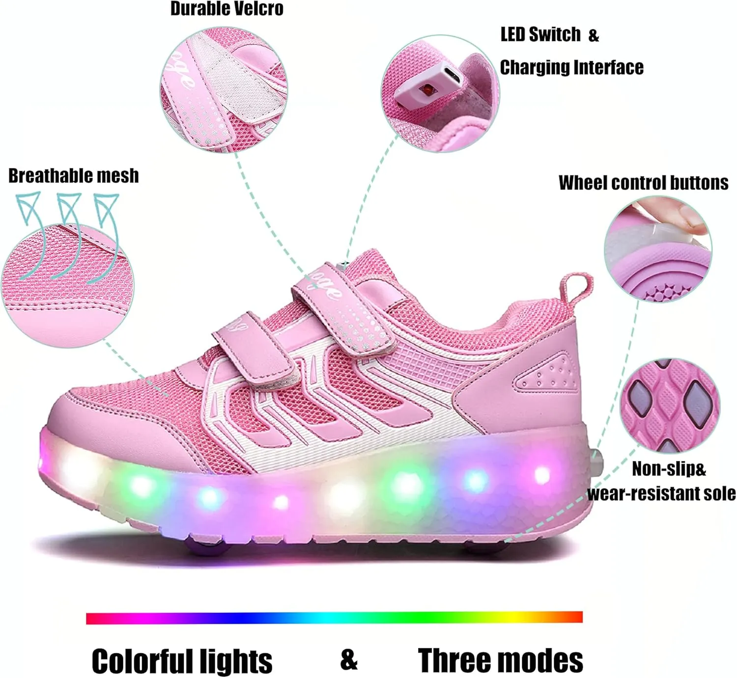 Nsasy Kids Roller Shoes Boy Girl Sneakers with Wheels Become Sport Sneaker with Led for Christmas Birthday Children Show Gift
