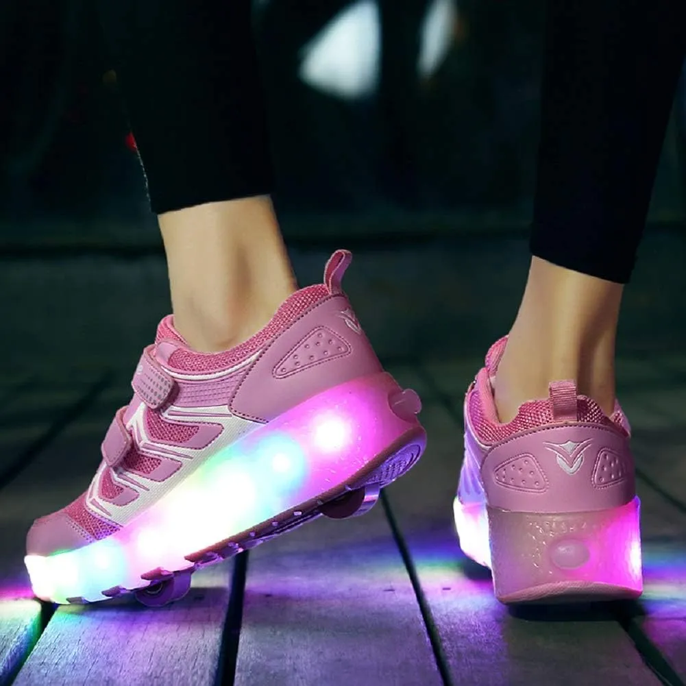Nsasy Kids Roller Shoes Boy Girl Sneakers with Wheels Become Sport Sneaker with Led for Christmas Birthday Children Show Gift