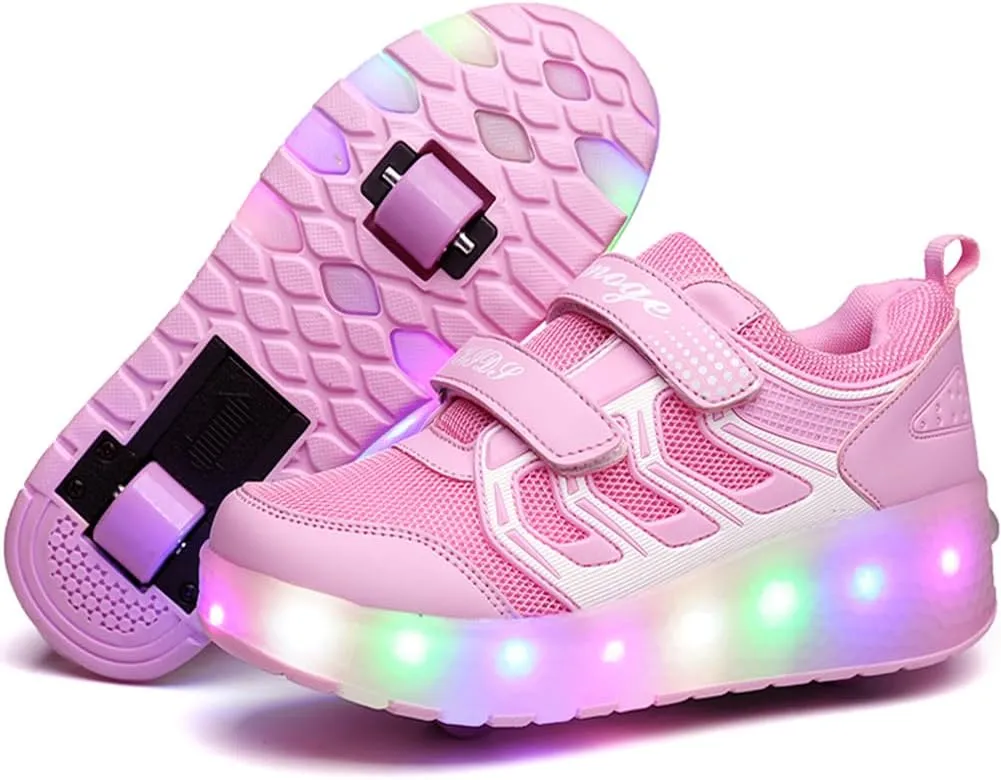Nsasy Kids Roller Shoes Boy Girl Sneakers with Wheels Become Sport Sneaker with Led for Christmas Birthday Children Show Gift