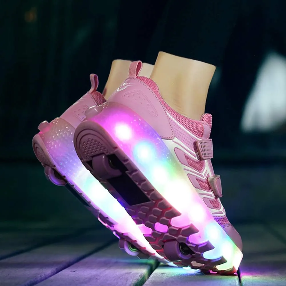 Nsasy Kids Roller Shoes Boy Girl Sneakers with Wheels Become Sport Sneaker with Led for Christmas Birthday Children Show Gift