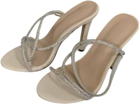 One-Foot Hollow Sandals, Stiletto Heels Rhinestones One-Strap Open-Toe Breathable High Heels Rubber Sole Comfortable Simple And Fashionable