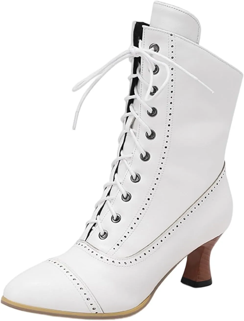 peqiut Women Mid Boots High Heeled Wood Grain Heel Side Zipper Boots Sock Boots Heels Mid Calf