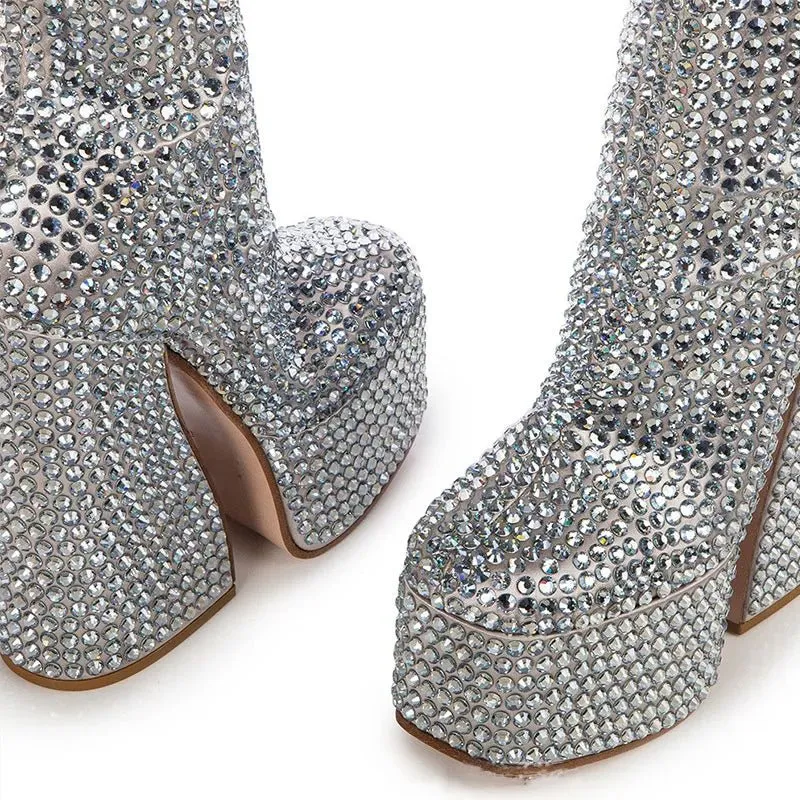 Pre Order:  Flashy Silver Super-High Platform Boots