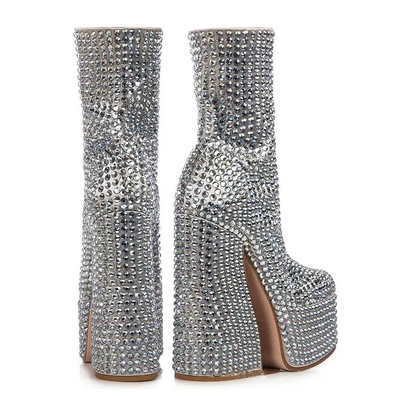 Pre Order:  Flashy Silver Super-High Platform Boots