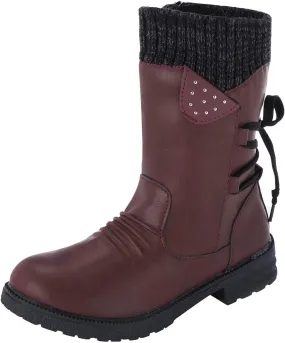 Snow Boots for Women Mid Calf Boots for Women Women Fashion Casual Vintage Retro Lace Up Thick Block Heels Shoes