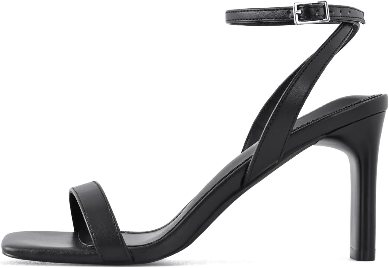 Strappy Heels for Women Block Chunky High Heels Square Toe Ankle Buckle Sandals