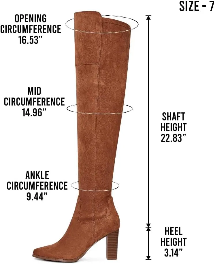 Thigh High Boots, Over The Knee, Brown Suede Block Heel Pointed Toe Stretch Sexy Boots For Women, Fall 2024