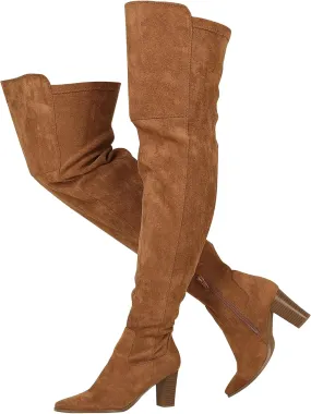 Thigh High Boots, Over The Knee, Brown Suede Block Heel Pointed Toe Stretch Sexy Boots For Women, Fall 2024