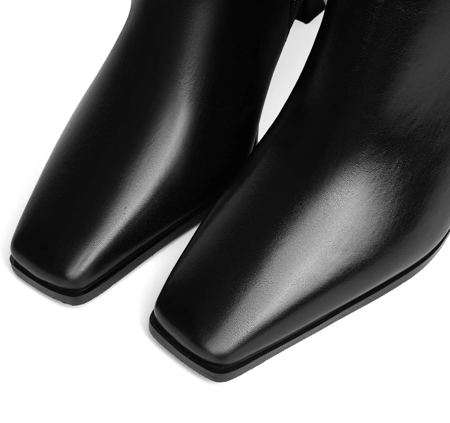 Vertundy Womens Kitten Heel Boots Square Toe Low Heel Leather Knee High Boots