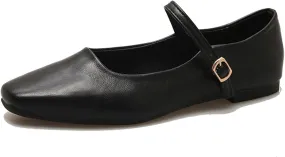 Women's Classic Retro Square Toe Flat Mary Jane Shoes Fashionable and Comfortable Walking Flat Shoes with Buckles