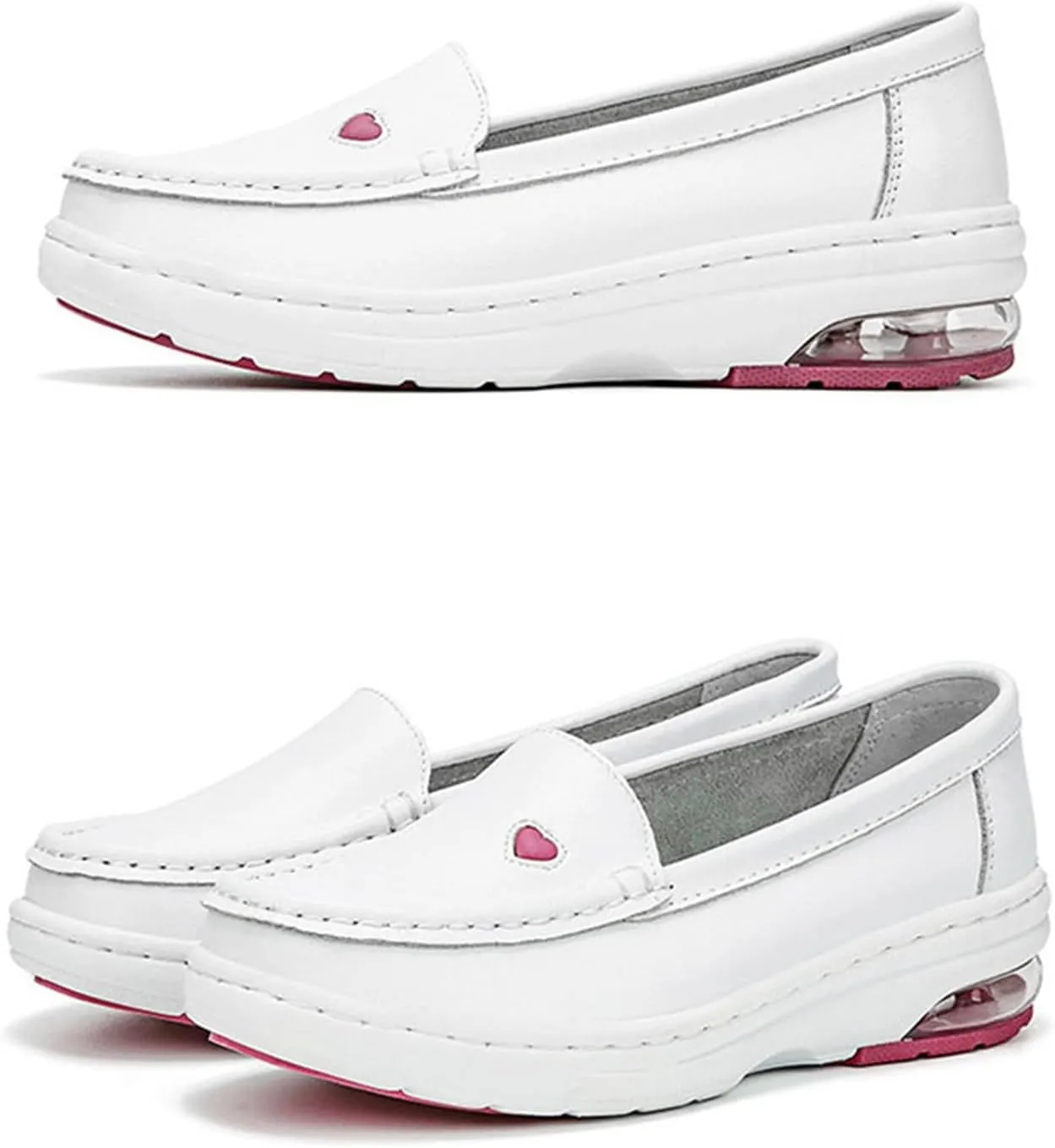 Women's Comfortable Air Cushion Slip on Working Leather Nurse Shoes, Slip Resistant Arch Support Breathable Moccasins Shoes, Non Tiring Feet Comfortable Loafers, for Doctors Work
