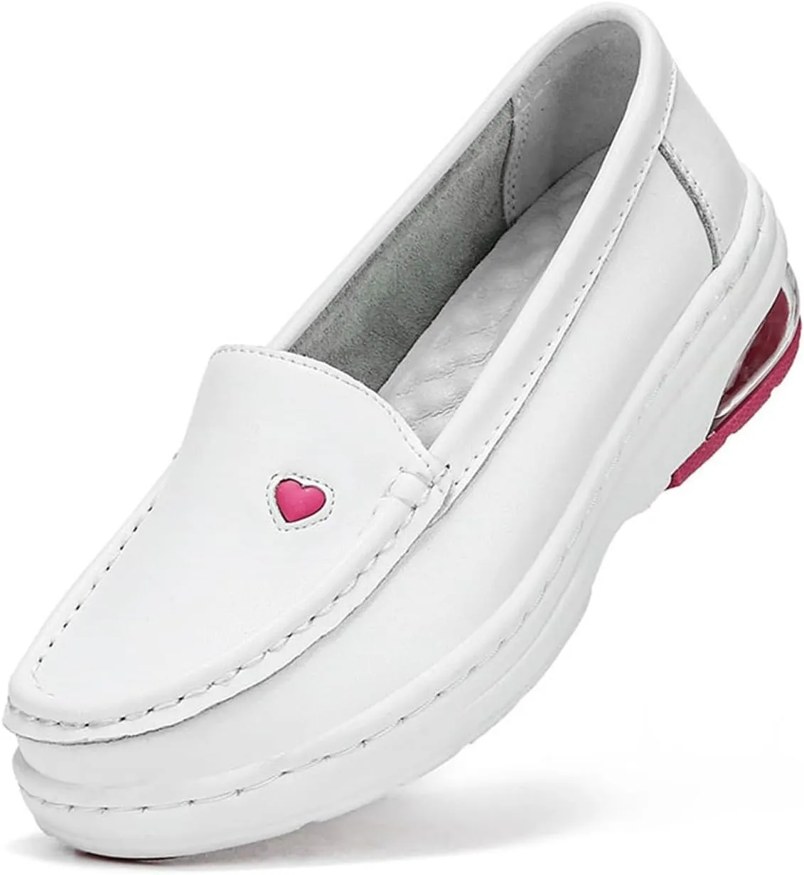 Women's Comfortable Air Cushion Slip on Working Leather Nurse Shoes, Slip Resistant Arch Support Breathable Moccasins Shoes, Non Tiring Feet Comfortable Loafers, for Doctors Work