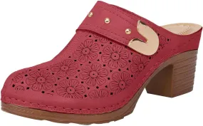 Women’s Hollow Closed Toe Chunky Heels Sandals,Fashionable Simple Comfortable Summer Stylish Footwear with Arch Support Retro Flower Pattern Slip On Slides Loafer Shoes