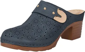 Women’s Hollow Closed Toe Chunky Heels Sandals,Fashionable Simple Comfortable Summer Stylish Footwear with Arch Support Retro Flower Pattern Slip On Slides Loafer Shoes