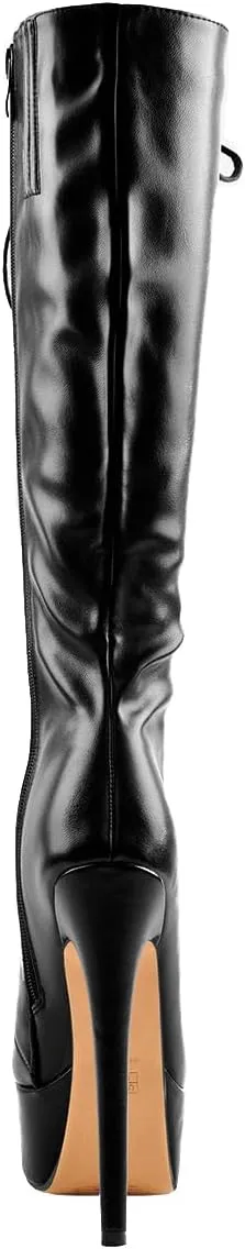 Women's Over The Knee Pull On Buckle Stiletto Heeled Lace Up Boots