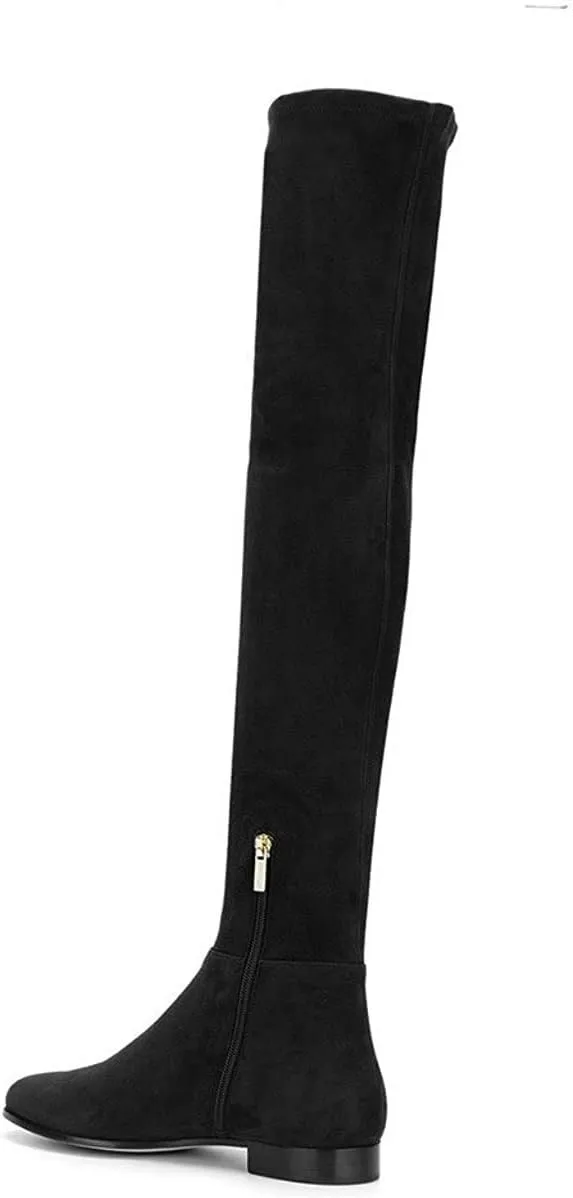 YDN Women's Suede Side Zipper Knee High Boots Over The Knee Low Heels Stretchy Boots