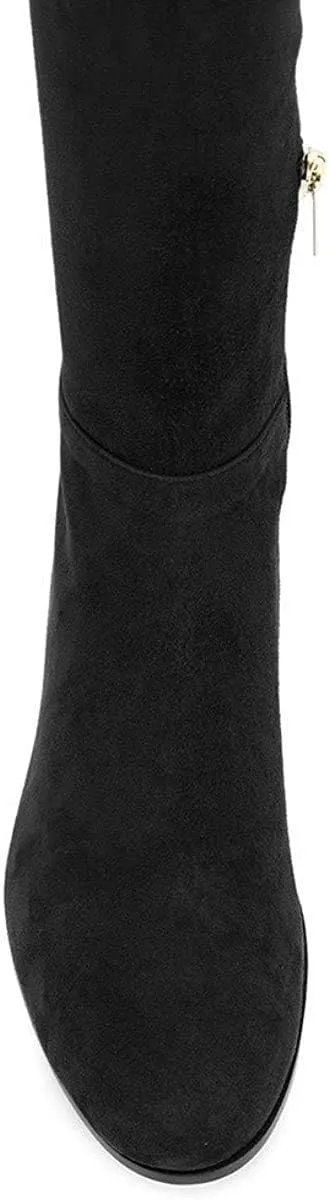 YDN Women's Suede Side Zipper Knee High Boots Over The Knee Low Heels Stretchy Boots