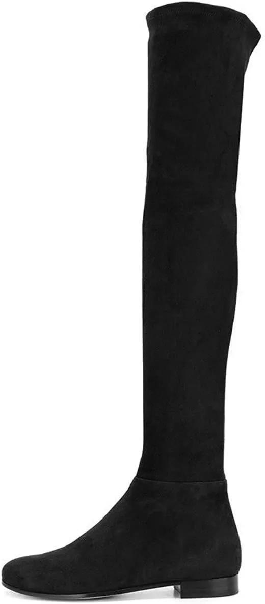 YDN Women's Suede Side Zipper Knee High Boots Over The Knee Low Heels Stretchy Boots