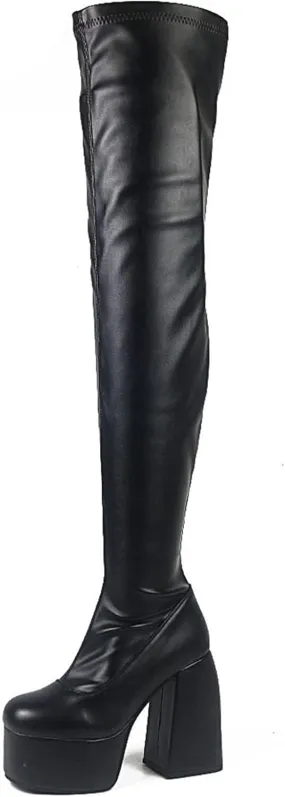 Yolkomo Women's Chunky Heel Knee High Platform Boots
