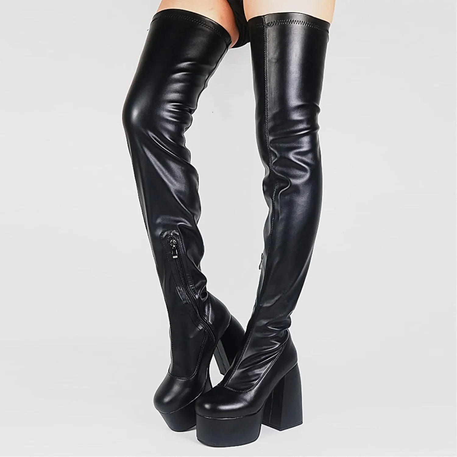 Yolkomo Women's Chunky Heel Knee High Platform Boots