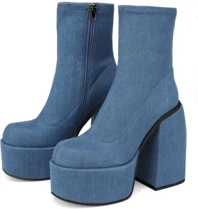 Yolkomo Women's Chunky Heel Knee High Platform Boots